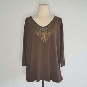 QUACKER FACTORY - 2X Chic Brown Tunic with Gold Detailing